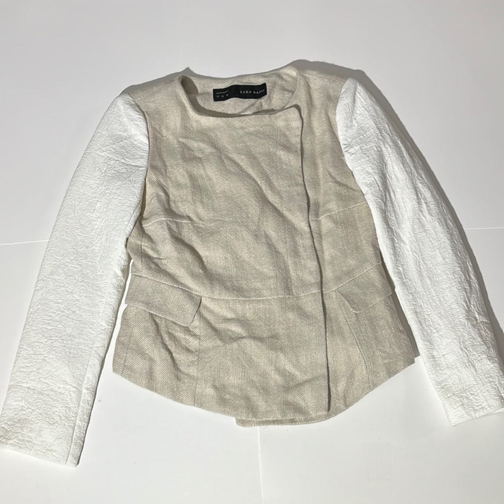 Zara Basic Spring Jacket Blazer Linen Blend Lined… - image 1